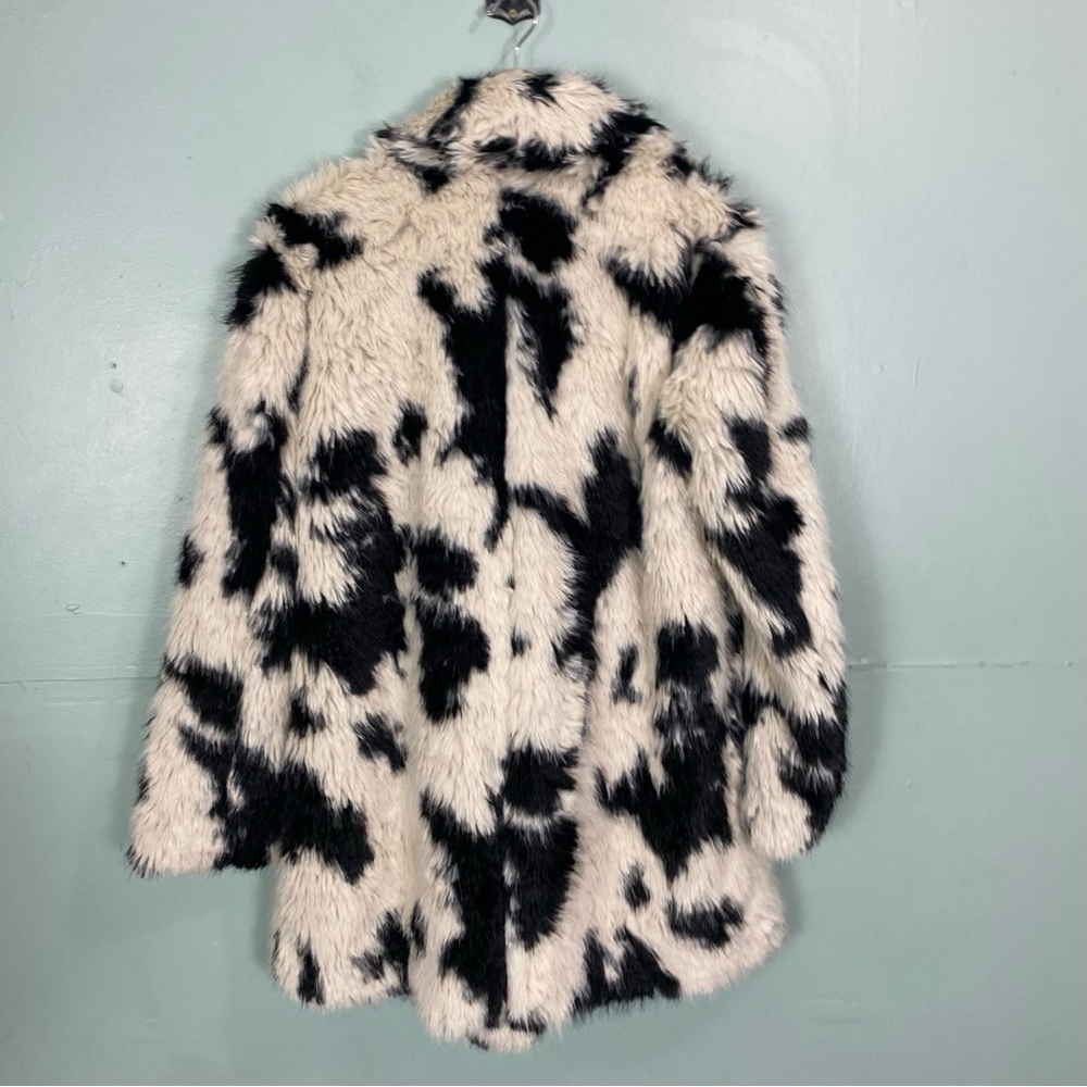Free‎ People Jade Spotted Faux Fur Coat Small Cream Black Shaggy - Picture 6 of 9